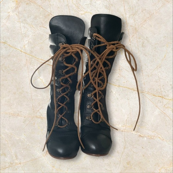 For all Mankind Ankle Boot Black Leather Lace Up Vintage‎ Boho Goth Witchy SZ 38 - Picture 3 of 12
